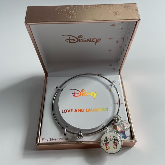 Disney Jewelry - Disney “Love and Laughter” Fine Silver Plated Minnie & Mouse Bangle Bracelet